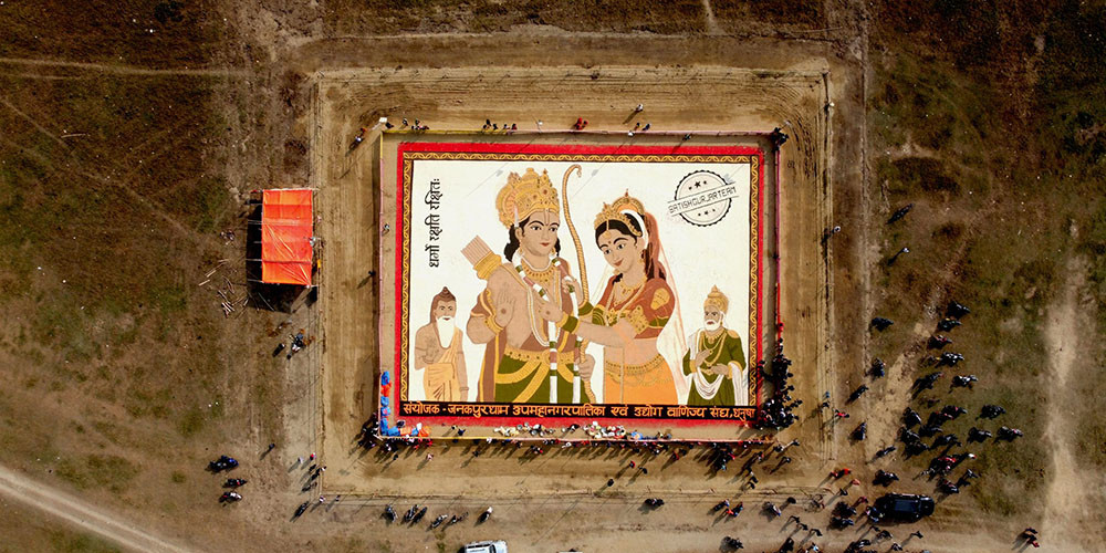 अन्नबाट बनाइएको ११ हजार ११ स्क्वायर फिटको सीतारामको आकृति तयार, अयोध्याको विश्व रेकर्ड तोडिने